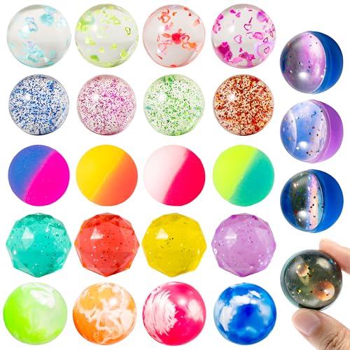 JOYIN 24 Pack 1.26" Multistyle Bouncy Balls with Storage Bag for Kids