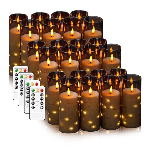 Grey Flameless LED Candles with Timer 24 Pack Flickering Home Decor