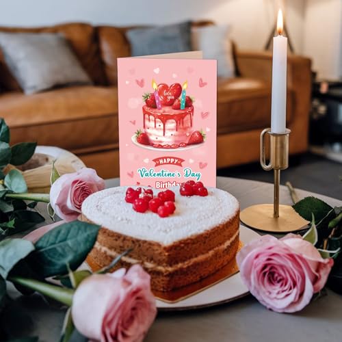 Valentine's Birthday Card with Envelope - Pink Cake Design
