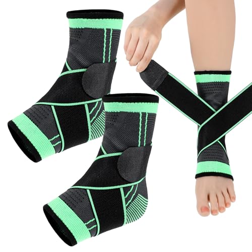 2 Pcs Ankle Brace for Kids - Kids Compression Socks, Youth Ankle Brace for Sports, Adjustable Support for Running, Sprains and Fitness, Compression Ankles Socks for Women, Unisex (Green)