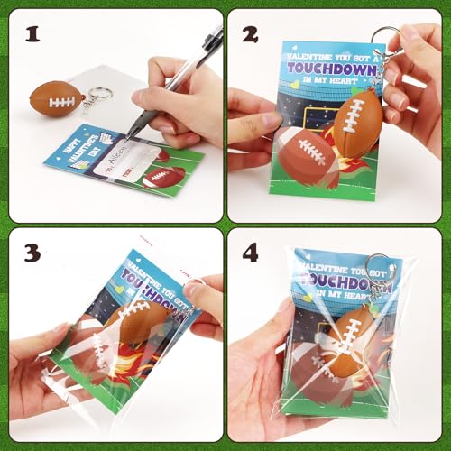 24-Pack Football Valentine's Day Gift Cards with Keychains