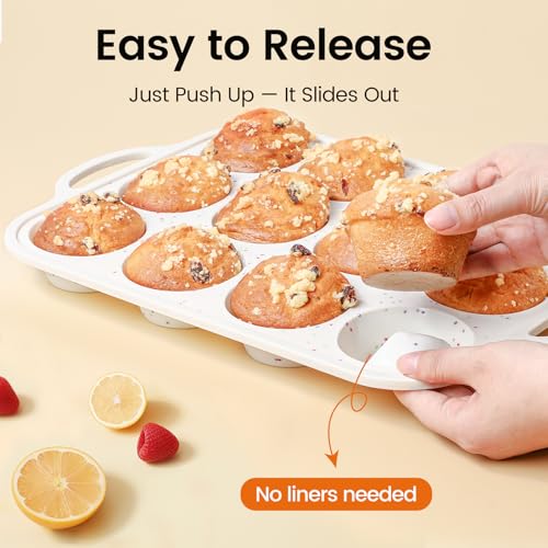 Fimary Silicone Muffin Pan - Nonstick 12-Cup Baking Mold