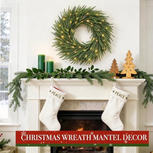 24-Inch Pre-Lit Christmas Wreath with 50 LED Lights for Front Door