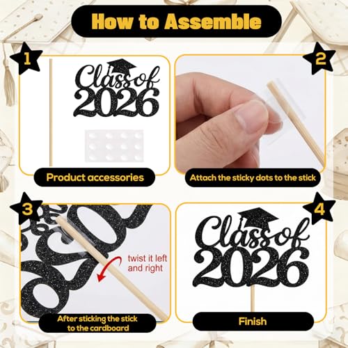 Class of 2026 Graduation Cake Toppers & Centerpieces Kit - 12PCS