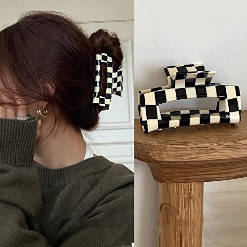 Square Checker Hair Claw Clip Tortoise Shell Lattice Barrettes Large