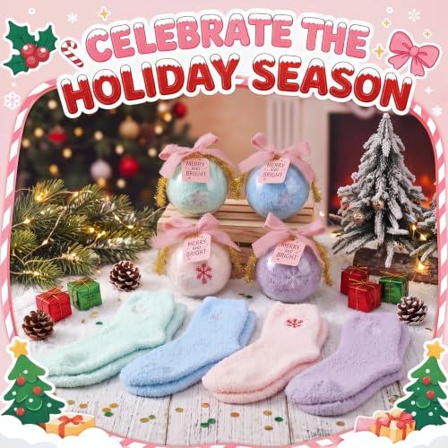 Christmas Fuzzy Socks Ornament Set - Snowflakes, 8 Pairs, DIY Holiday Decor