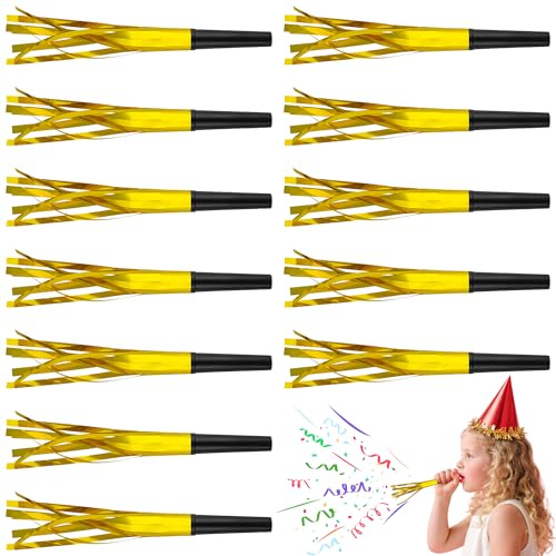 24 Gold Party Blowers - Metallic Noisemakers for Birthdays & Events