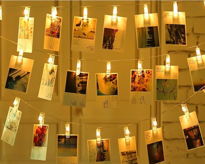 Skiennix 50 LED Photo Clip Starry Lights - Remote Control Fairy Twinkle Lights | 16.4ft Warm White for Home Decor & Events