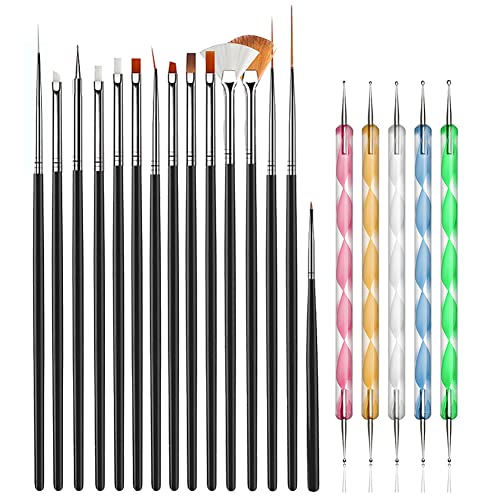 JOYJULY 20-Piece Nail Art Brush Set and Double-Ended Dotting Pens