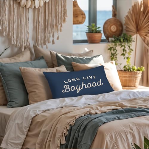 Long Live Boyhood 12x20 Lumbar Pillow Cover - Navy Blue Boys Room Decor