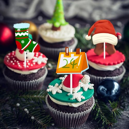 12-Pack Christmas Cupcake Toppers - Festive Cake Decorations