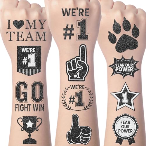 Black Team Spirit Temporary Tattoos - 138PCS Glitter Party Favors