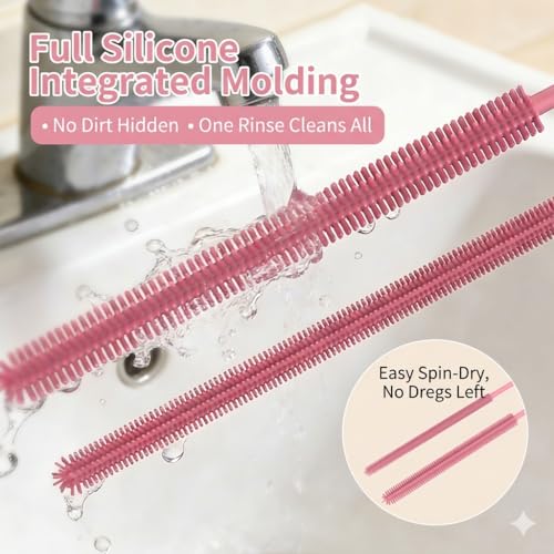 2-in-1 Silicone Straw Cleaner Brush - Extra Long, Dual-Ended for Metal & Smoothie Straws