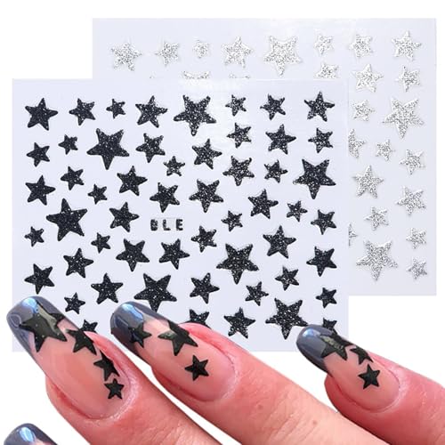 Star Nail Art Stickers - 3D Self-Adhesive Glitter Decals 14 Sheets