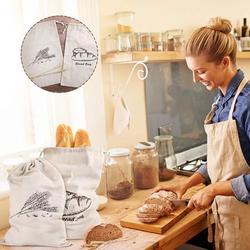 2-Pack Linen Bread Bags with Clips - 17.3x11.6 Inches, Reusable Storage for Artisan Bread