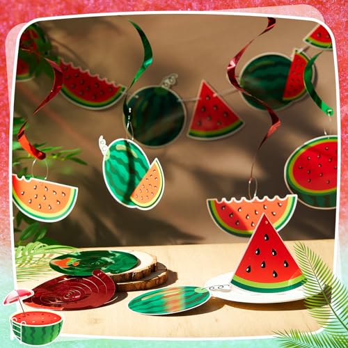 MotiMind 34-Piece Watermelon Party Decoration Set with Banners & Swirls