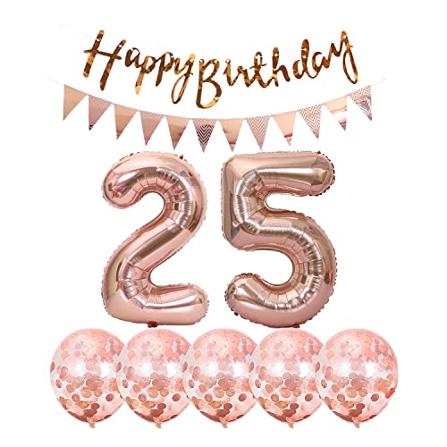 Rose Gold 25th Birthday Decoration Kit with Number Balloons