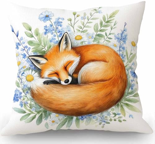 Swono Watercolor Sleeping Fox Throw Pillow Cover - Sw-014, 18"x18"