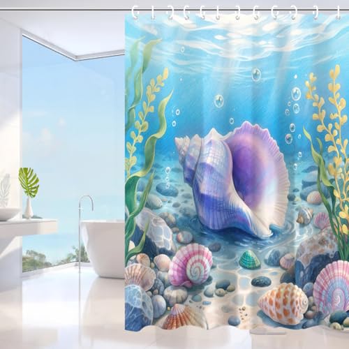 Pink Conch Shell Shower Curtain - Ocean Themed Waterproof Fabric 72x72