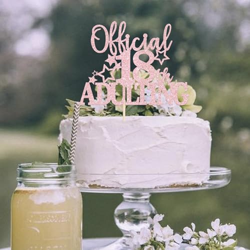 Official Adulting 18th Birthday Cake Topper Light Pink Glitter