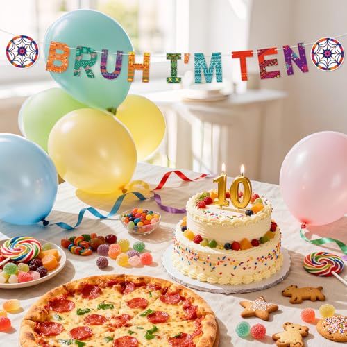 Bruh I'm Ten Banner - Colorful 10th Birthday Party Decoration