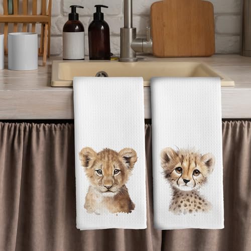 Leopard Lion Kids Hand Towels Set 16x24 Inch Waffle Kitchen Dish Towels