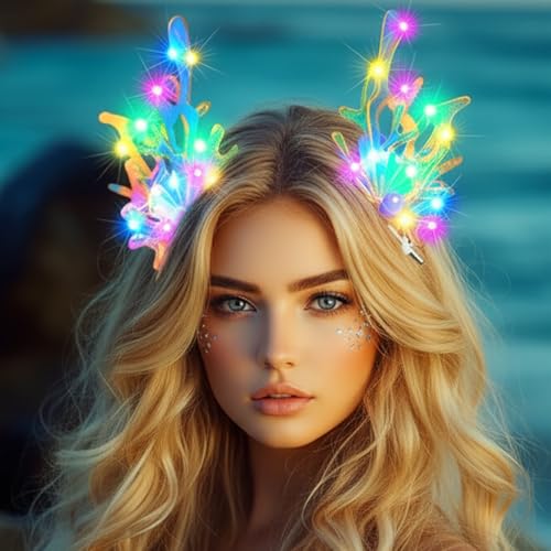 JEAIRTS LED Light Up Mermaid Shell Hair Clips for Women
