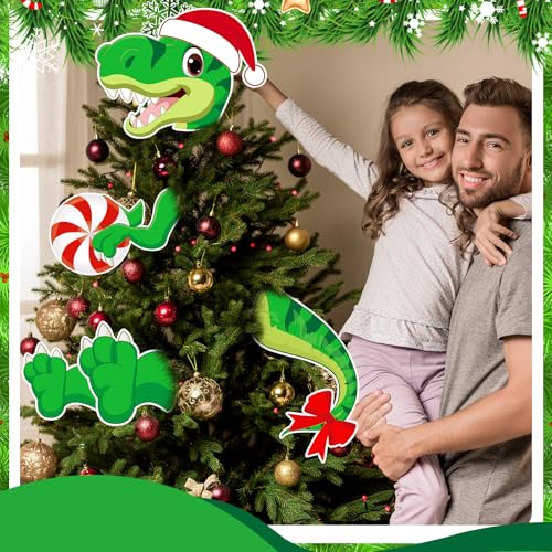 Dinosaur Christmas Tree Topper Ornament with Santa Hat & Peppermint - Variation of THIS listing