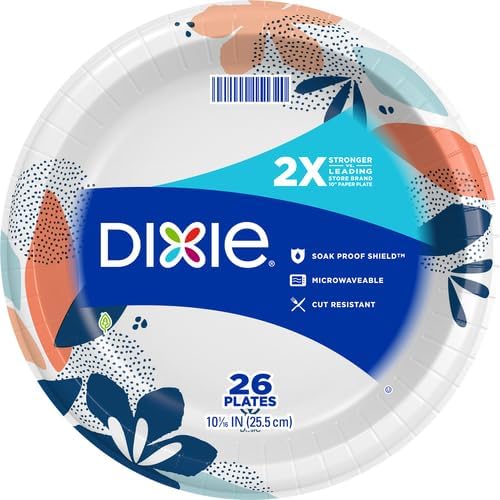 Dixie Large Paper Plates - 10 Inch, 26 Count | 2X Stronger, Microwave-Safe & Soak-Proof Design
