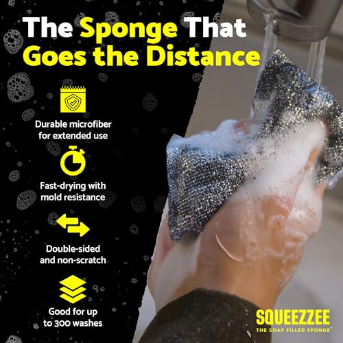Squeezzee Soap Filled Scrubber Sponges 2-Pack - Non-Scratch Kitchen Cleaners