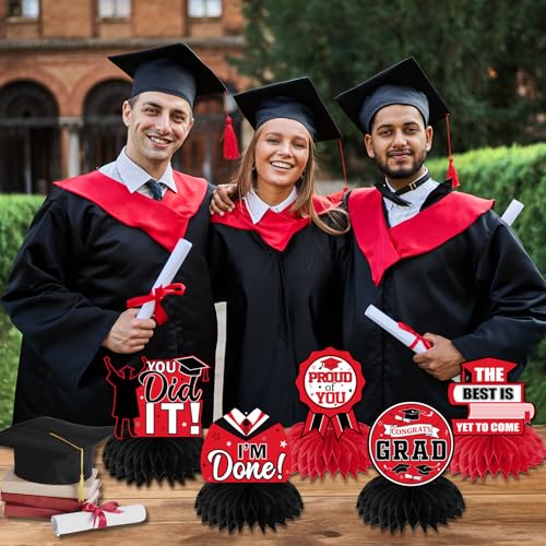 Red Graduation Decorations 2026 - 12Pcs Honeycomb Centerpieces