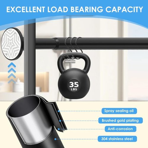 Tension Curtain Rod Extra Long Outdoor Curtain Rod Black Shower Curtain Rods No Drilling 31-168 In（2.58-14Ft）Adjustable Spring Tension Rods Heavy Duty for Bathroom Patio Window Rust Proof