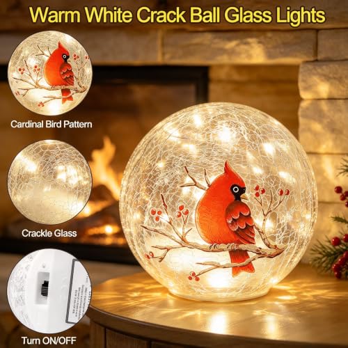 Battery Operated Globe Lamp with Crackle Glass Ball and Timer - Cardinal Decor