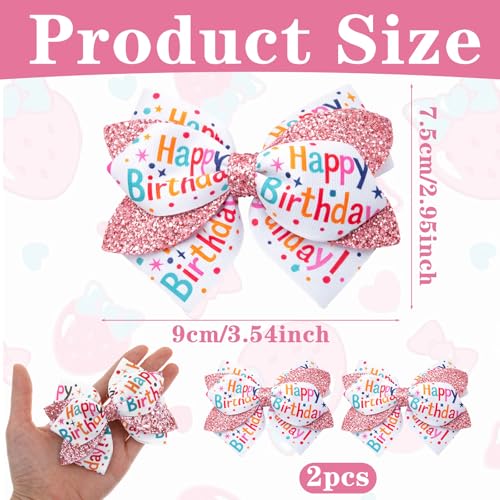 Happy Birthday Hair Bows Clip for Girls 3.54 Inch Glitter Sequin Ribbon 2PCS