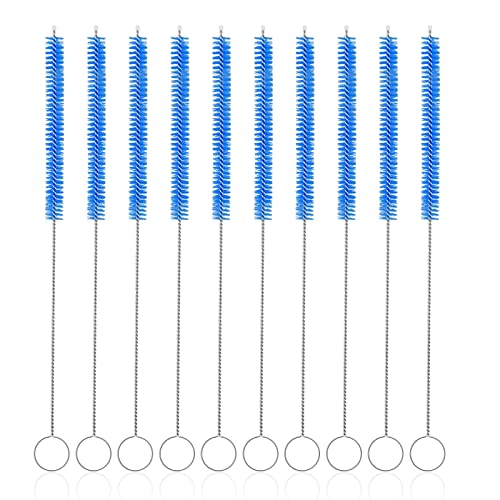 KITOSUN 10-Piece Stainless Steel Straw Cleaner Brush Set - Blue Nylon Bristles