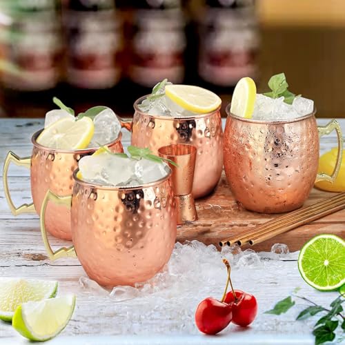 18oz Copper Plated Moscow Mule Mugs Set of 4 with Handle & Accessories - 10 Piece