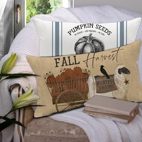 Vintage Farmhouse Thanksgiving Throw Pillow Cover 12x20"