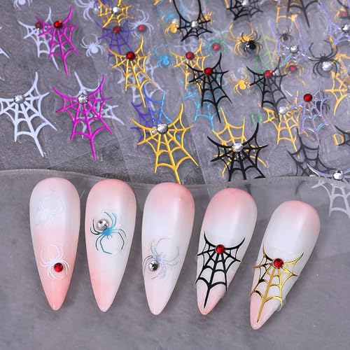 KAICCOSO 5D Embossed Spider Web Nail Stickers 4Pcs Self-Adhesive Cobweb Decals