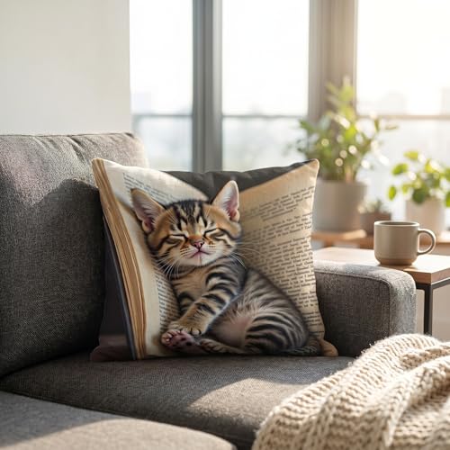 18x18 Cute Cat Linen Pillow Cover for Sofa - Pack of 1