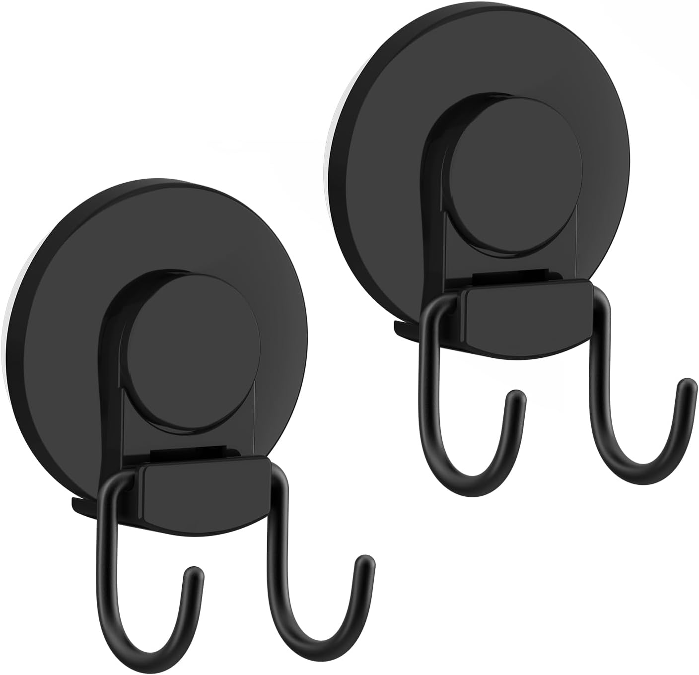VIS'V Heavy Duty Shower Suction Cup Hooks - Removable & Reusable Double Hooks, Black (2 Pcs)