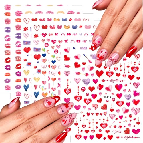8 Sheets Valentines Day Nail Stickers Heart Decals for Nail Art