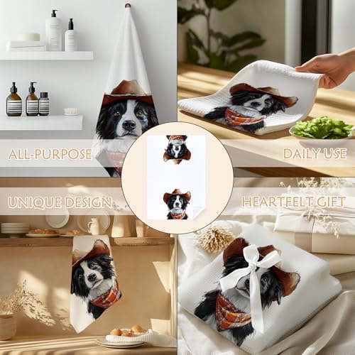 Cowboy Border Collie Decorative Hand Towel - 16x24 Inch Kitchen Towel