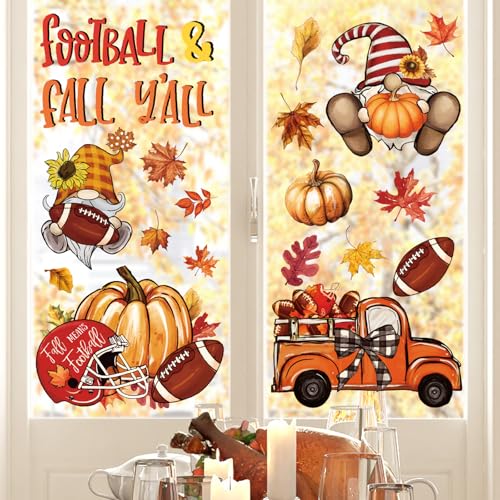 Fall Football Window Clings - 6 Sheets Gnome Pumpkin Decor | Football and Fall Y'all