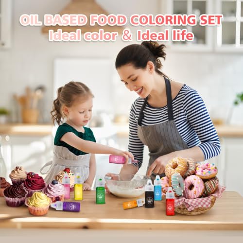Oil Based Food Coloring Set 8 Vibrant Edible Dyes for Cake & Baking - 0.25 Fl Oz Pack of 8 - PAVADOR