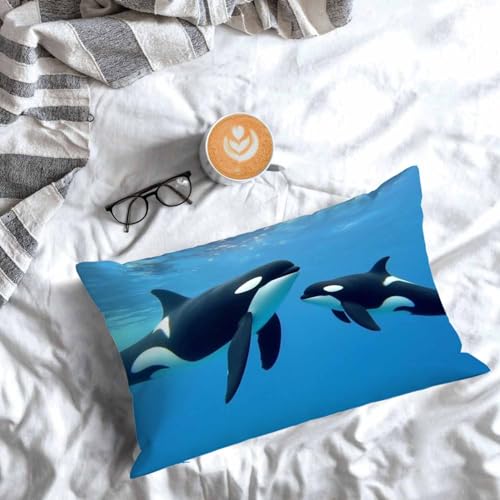 Mugod Blue Ocean Whale Throw Pillow Cover 20x30 Inches