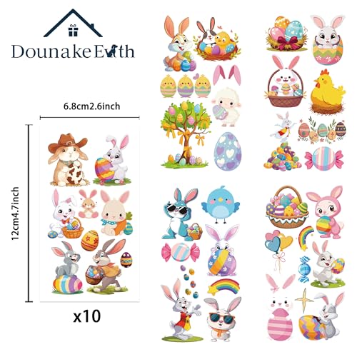 DounakeEvth Easter Temporary Tattoos for Kids - 10 Sheets Waterproof Bunny & Egg Stickers