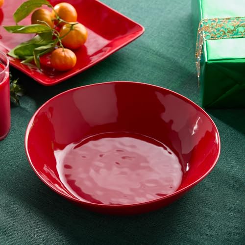 Festive Red Stoneware Serving Bowl for Christmas Entertaining – Dishwasher & Microwave Safe
