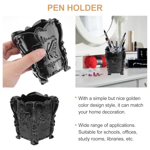 Beaupretty 1pc Black Butterfly Carved Acrylic Makeup Brush Holder Cup Organizer