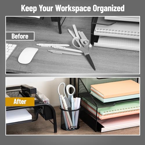 Mind Reader Black Pen and Desk Accessories Holder Set of 3 - Metal Mesh Organizers