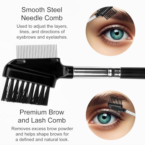 Kootinn Dual-Sided Eyelash Comb & Eyebrow Spoolie Brush with Steel Teeth